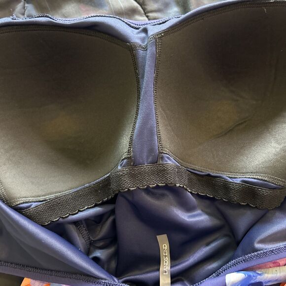 Lands End Swimsuit 12 Large One Piece Floral Built In Bra Lined Navy Blue Purple - Picture 8 of 15